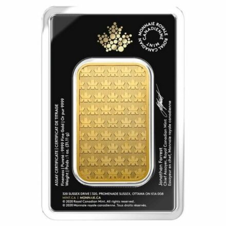 Royal Canadian Mint Gold 1 oz Bar Reverse
