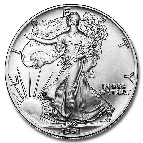 1991-1 oz American Silver Eagle .999 Fine Silver Dollar Uncirculated US Mint 