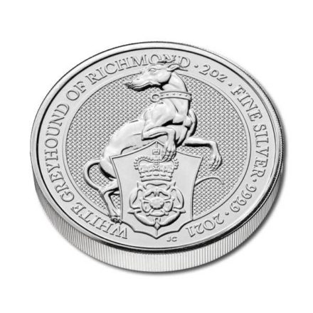 2021 British 2 oz Silver Queen's Beast Greyhound Coin Angle