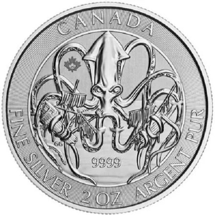 2020 2 oz Canadian Kraken Silver Coin Reverse