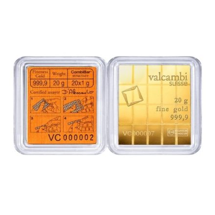 Valcambi 20 x 1 gram Gold CombiBar™ Reverse