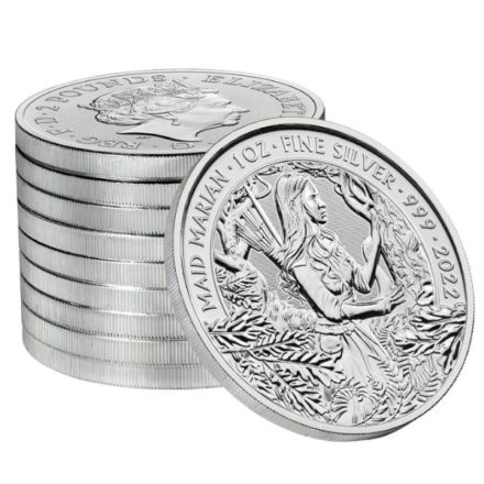 2022 1 oz British Maid Marian Silver Coin 10 Stack