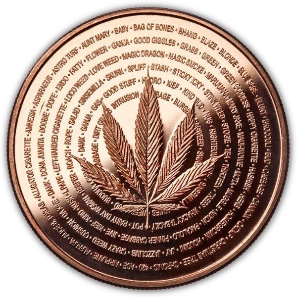 1 oz Copper Round Cannabis  Coin Ring Powder Coated sizes 10-15 