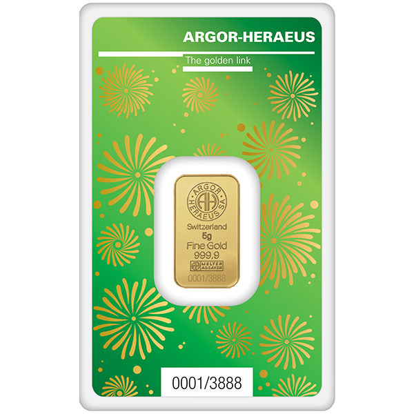 5 gram Gold Bar Argor Heraeus 2022 Lunar Year of the Tiger 999.9 Fine in Assay