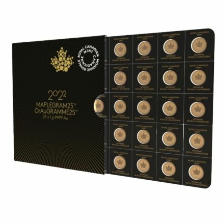 2022 25 Gram Canadian Gold Maplegram - 25x1g Sleeve
