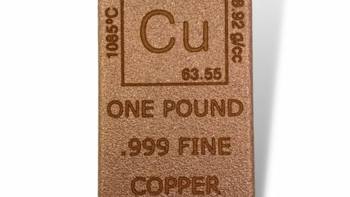 Unique Metals 1 Pound .999 Pure Copper Bar Bullion with Element Design 