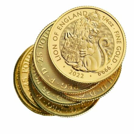 2022 1/4 oz Tudor Beasts Lion of England Gold Coin Stack