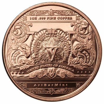 $5 Banknote 1 oz Copper Round Reverse
