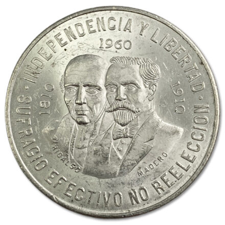1960 Mexico 10 Peso Silver Coin -150th Anniversary