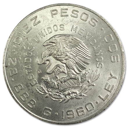 1960 Mexico 10 Peso Silver Coin -150th Anniversary Reverse