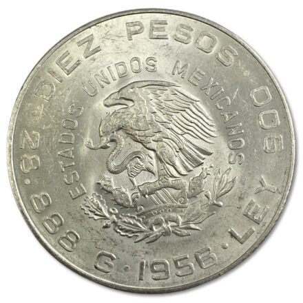 Mexico 10 Peso Hidalgo Silver Coin - 1955-1956 Reverse