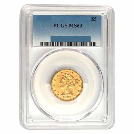 $5 Liberty Half Eagle Gold Coin PCGS MS63