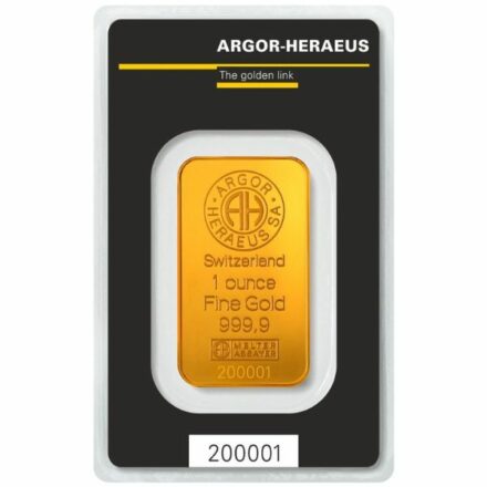 Argor-Heraeus Kinebar 1 oz Gold Bar Obverse