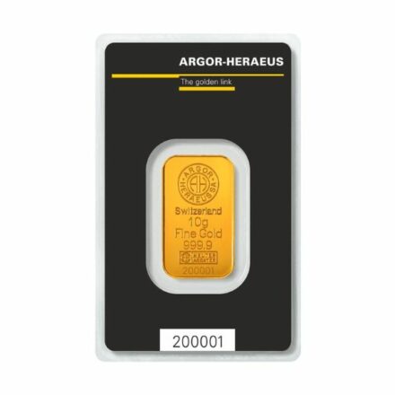 Argor-Heraeus Kinebar 10 gram Gold Bar Obverse