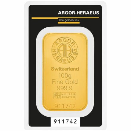 Argor-Heraeus Kinebar 100 gram Gold Bar Obverse