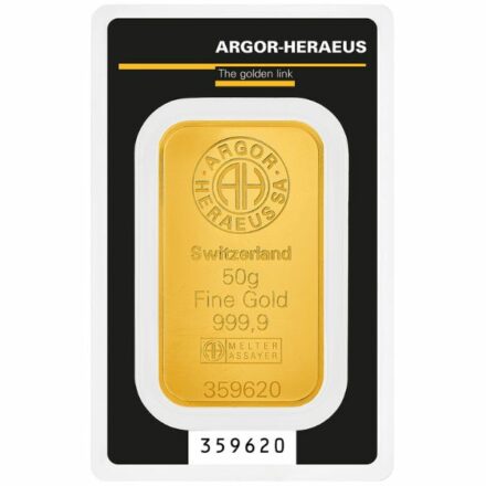 Argor-Heraeus Kinebar 50 gram Gold Bar Obverse
