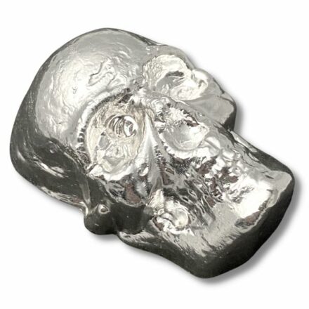 Hero Bullion 500 Gram Poured Silver Skull Angle