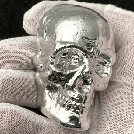 Hero Bullion 500 Gram Poured Silver Skull In-Hand