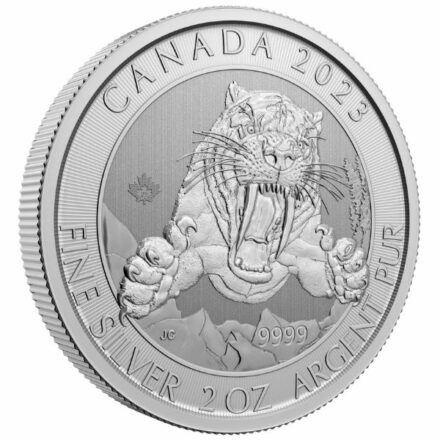 2023 2 oz Canadian Silver Smilodon Coin Edge