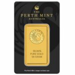 Perth Mint 50 gram Gold Bar Front Assay