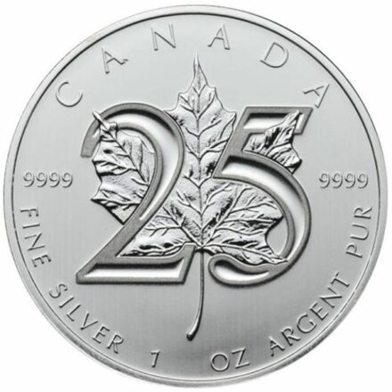 2013 1 oz Canadian 25th Anniversary Silver Maple Obverse