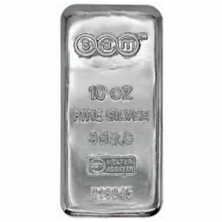 SAM Precious Metals 10 oz Silver Bar Front