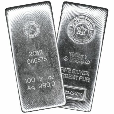 Royal Canadian Mint 100 oz Silver Bar (Used)