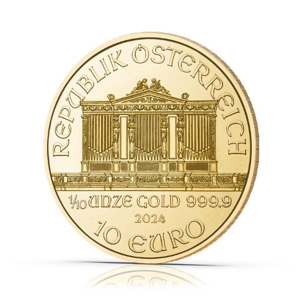 2024 1/10 oz Austria Gold Philharmonic Coin Angle