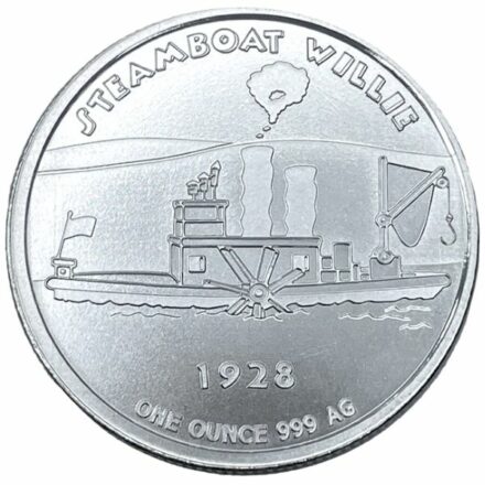 Steamboat Willie 1 oz Silver Round Reverse